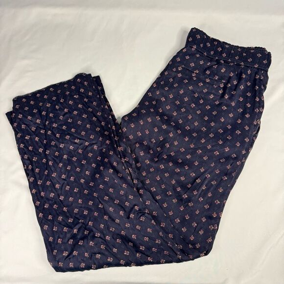 LOFT Pant Women Viscose Pull On Navy Geo Print Wide Leg Lounge Size 2 FLAW - Picture 2 of 11